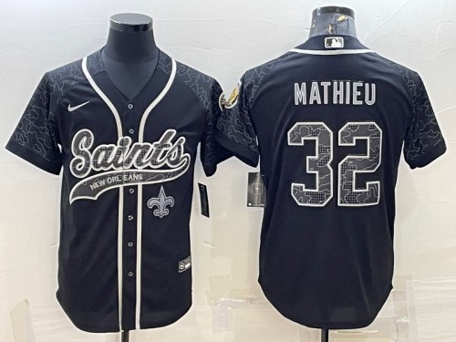 Men's New Orleans Saints #32 Tyrann Mathieu Black Reflective With Patch Cool Base Stitched Baseball Jersey
